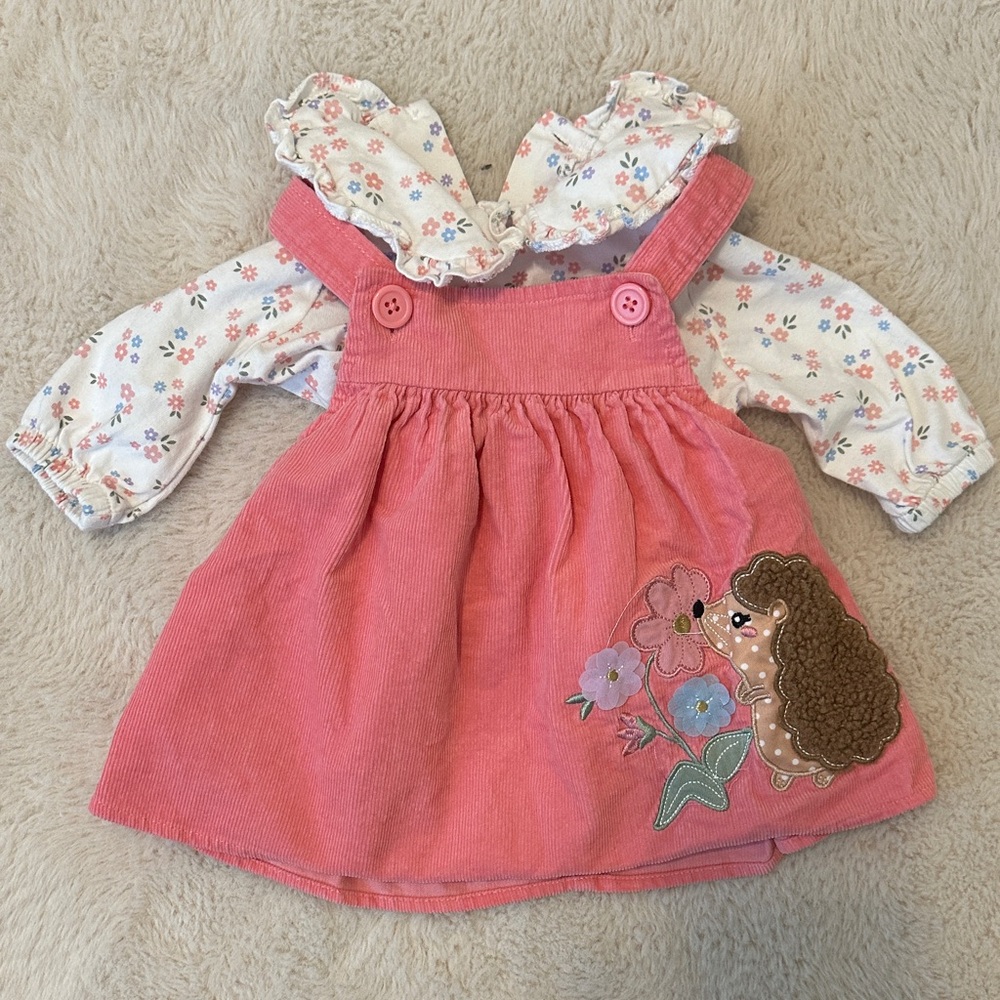 Good Lad Pink Corduroy Dress with Floral Embroidery